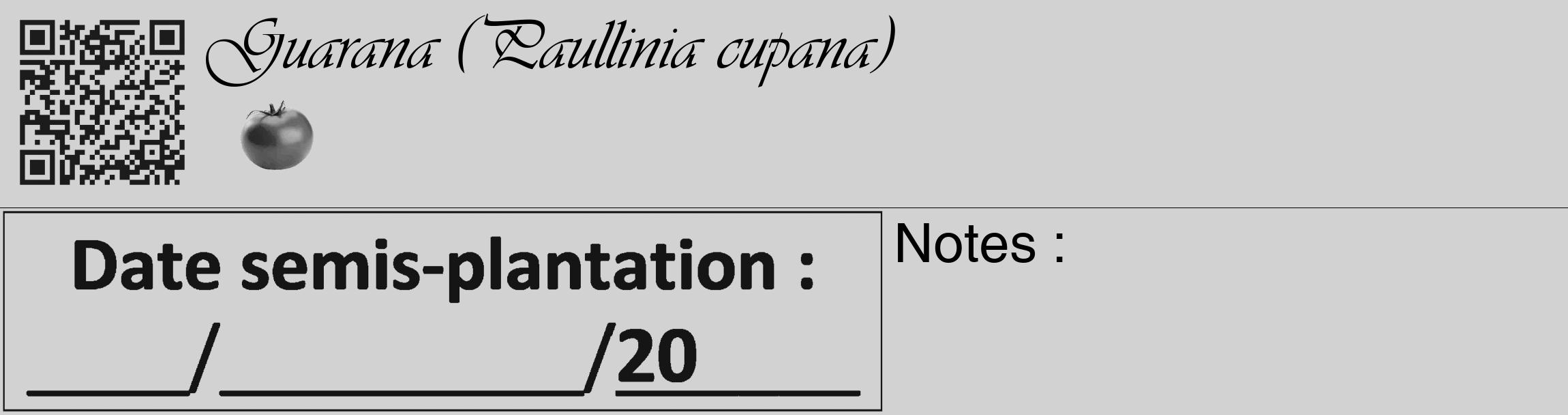 Étiquette de : Paullinia cupana - format c - style noire14_basique_basiqueviv avec qrcode et comestibilité simplifiée