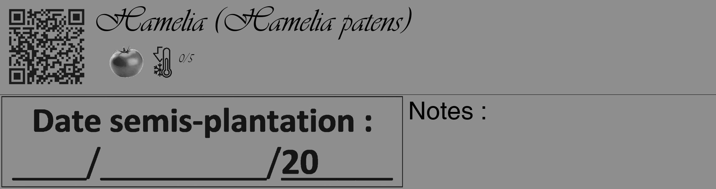 Étiquette de : Hamelia patens - format c - style noire25_basique_basiqueviv avec qrcode et comestibilité simplifiée