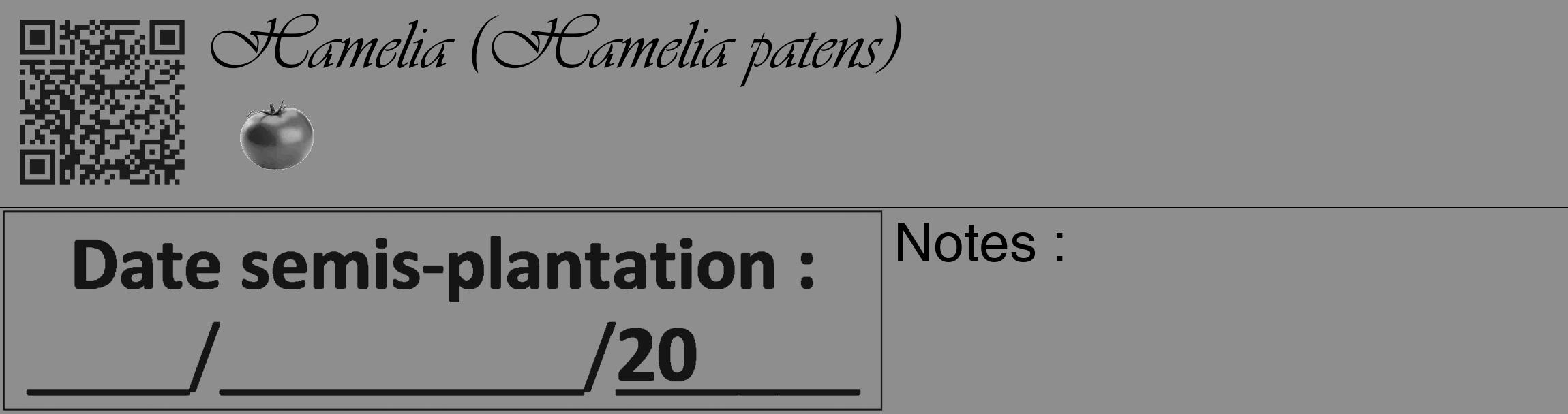 Étiquette de : Hamelia patens - format c - style noire25_basique_basiqueviv avec qrcode et comestibilité simplifiée