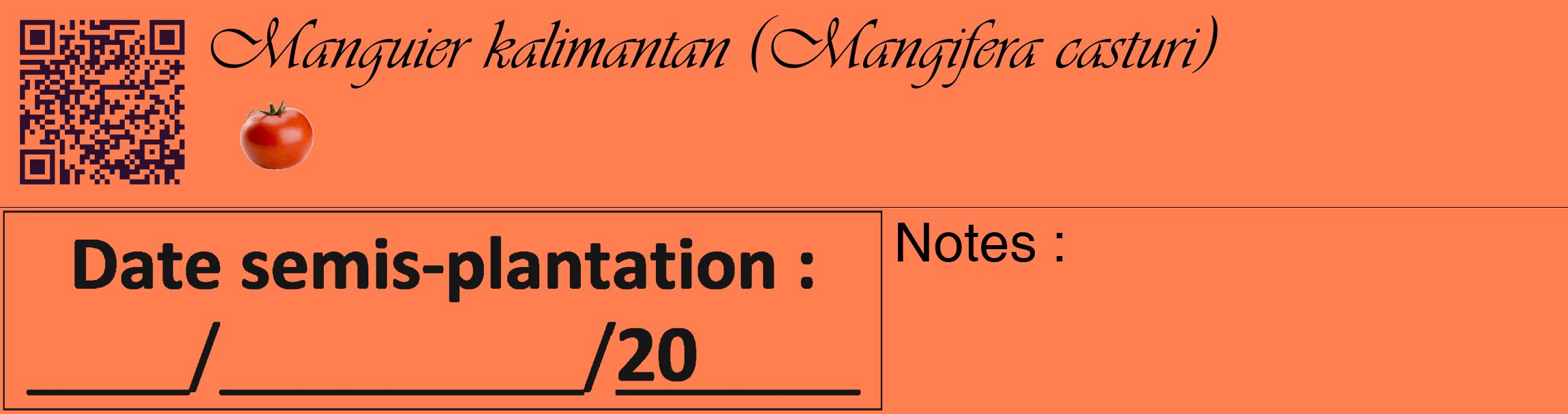 Étiquette de : Mangifera casturi - format c - style noire24_basique_basiqueviv avec qrcode et comestibilité simplifiée