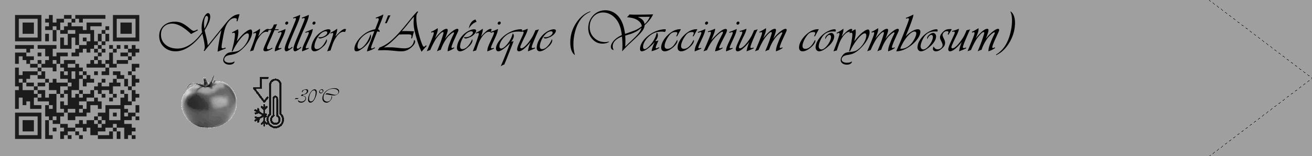 Étiquette de : Vaccinium corymbosum - format c - style noire24_simple_simpleviv avec qrcode et comestibilité simplifiée