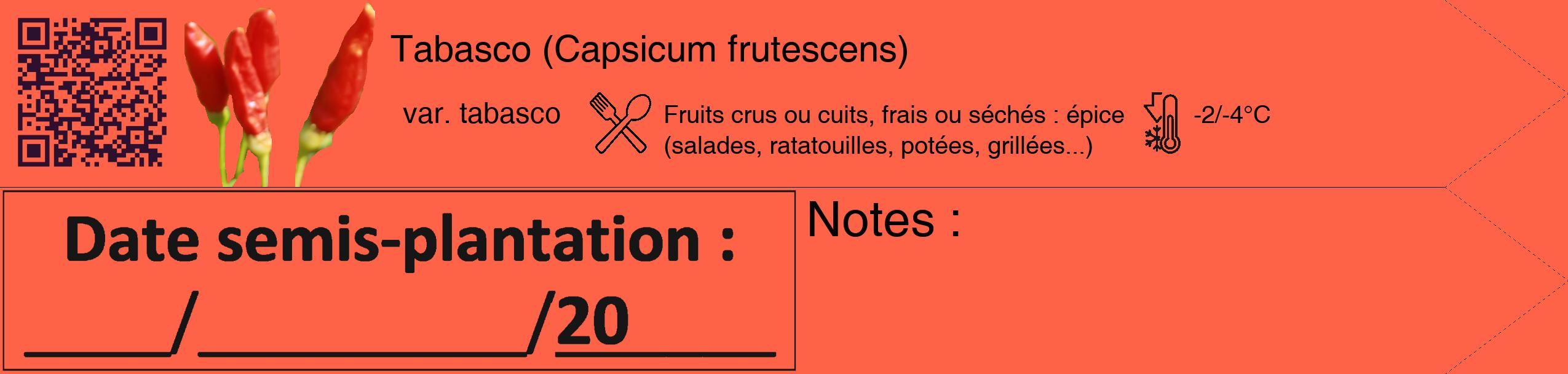 Étiquette de : Capsicum frutescens var. tabasco - format c - style noire25_simple_simplehel avec qrcode et comestibilité simplifiée
