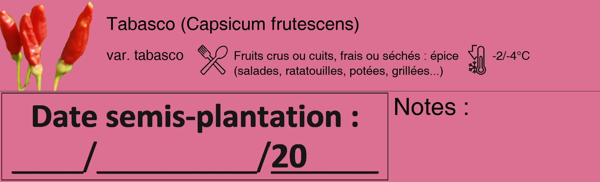 Étiquette de : Capsicum frutescens var. tabasco - format c - style noire44_basique_basiquehel avec comestibilité simplifiée