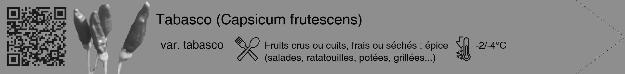 Étiquette de : Capsicum frutescens var. tabasco - format c - style noire25_simple_simplehel avec qrcode et comestibilité simplifiée