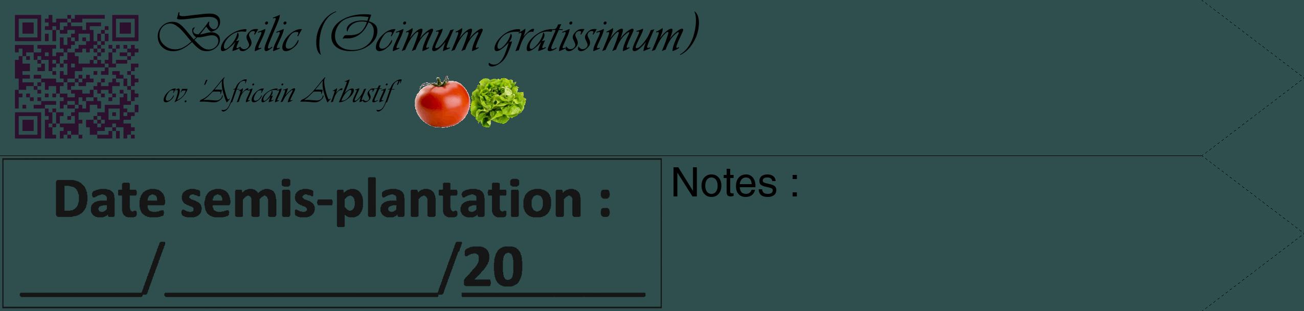 Étiquette de : Ocimum gratissimum cv. 'Africain Arbustif' - format c - style noire58_simple_simpleviv avec qrcode et comestibilité simplifiée