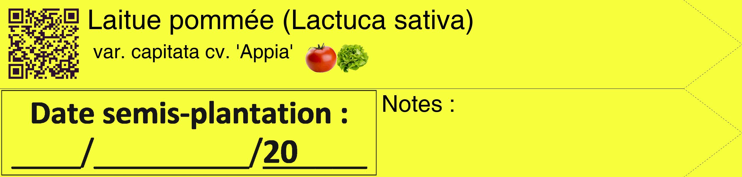 Étiquette de : Lactuca sativa var. capitata cv. 'Appia' - format c - style noire18_simple_simplehel avec qrcode et comestibilité simplifiée