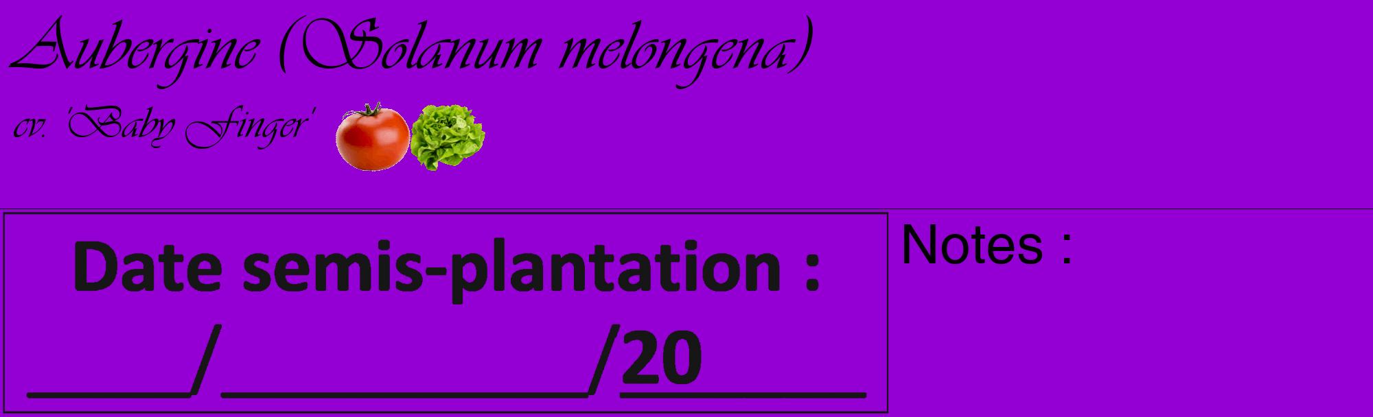 Étiquette de : Solanum melongena cv. 'Baby Finger' - format c - style noire48_basique_basiqueviv avec comestibilité simplifiée