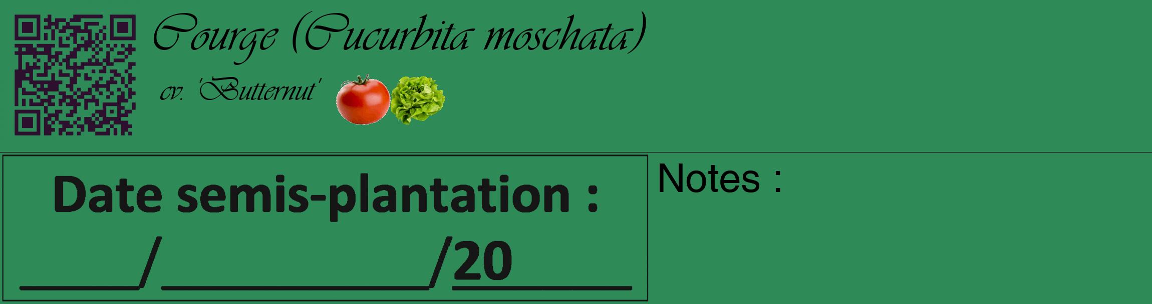 Étiquette de : Cucurbita moschata cv. 'Butternut' - format c - style noire11basique_basique_basiqueviv avec qrcode et comestibilité simplifiée
