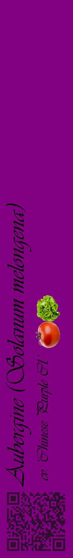 Étiquette de : Solanum melongena cv. 'Chinese Purple Cl.' - format c - style noire46_basiqueviv avec qrcode et comestibilité simplifiée