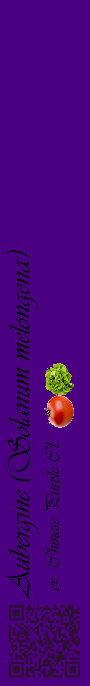 Étiquette de : Solanum melongena cv. 'Chinese Purple Cl.' - format c - style noire47_basiqueviv avec qrcode et comestibilité simplifiée