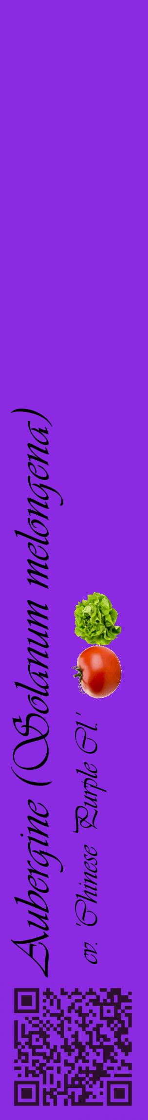 Étiquette de : Solanum melongena cv. 'Chinese Purple Cl.' - format c - style noire49_basiqueviv avec qrcode et comestibilité simplifiée