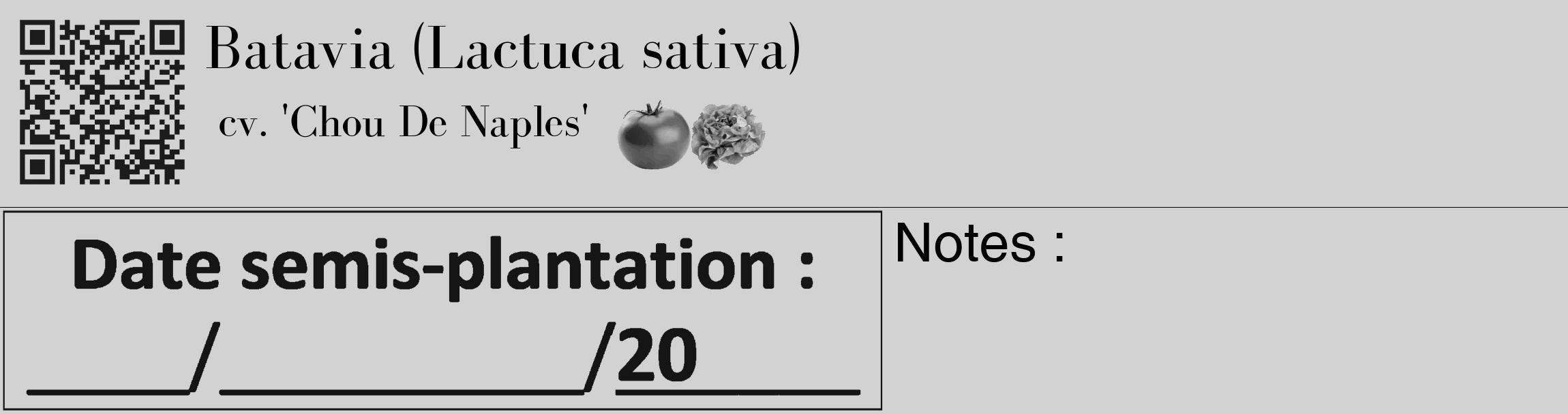 Étiquette de : Lactuca sativa cv. 'Chou De Naples' - format c - style noire14_basique_basiquebod avec qrcode et comestibilité simplifiée