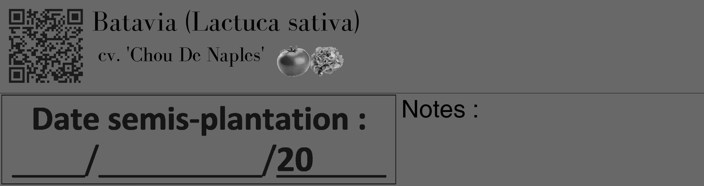 Étiquette de : Lactuca sativa cv. 'Chou De Naples' - format c - style noire43_basique_basiquebod avec qrcode et comestibilité simplifiée