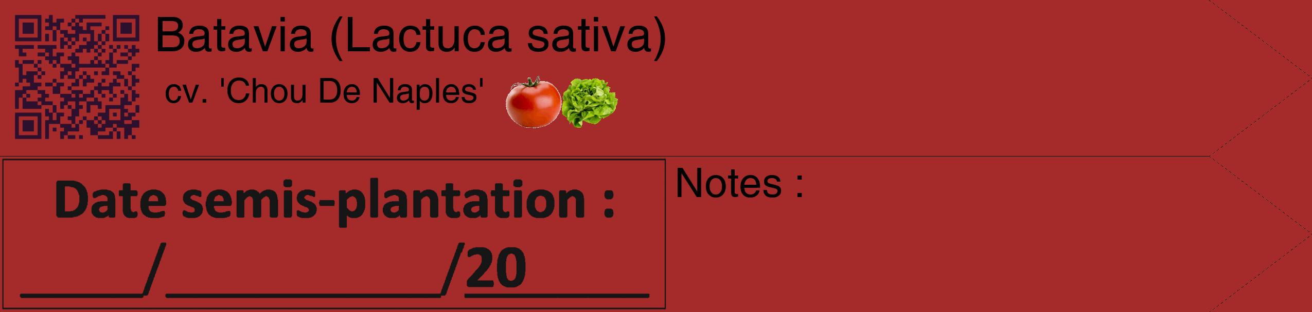 Étiquette de : Lactuca sativa cv. 'Chou De Naples' - format c - style noire33_simple_simplehel avec qrcode et comestibilité simplifiée