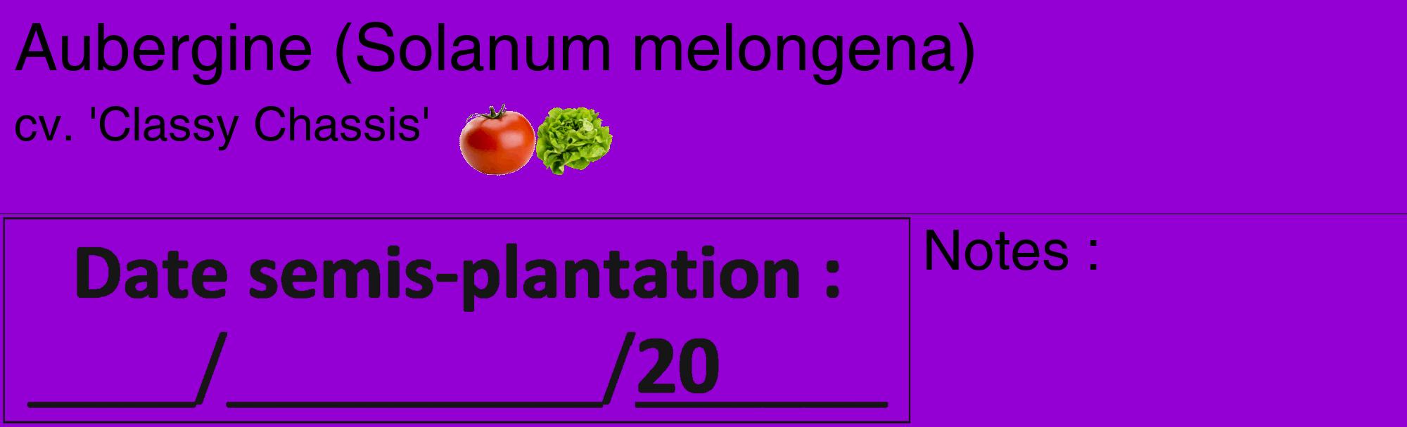 Étiquette de : Solanum melongena cv. 'Classy Chassis' - format c - style noire48_basique_basiquehel avec comestibilité simplifiée
