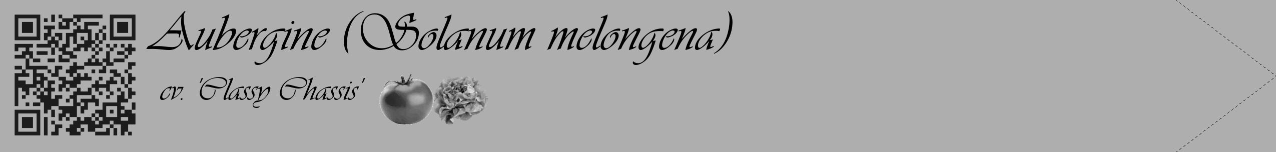 Étiquette de : Solanum melongena cv. 'Classy Chassis' - format c - style noire53_simple_simpleviv avec qrcode et comestibilité simplifiée