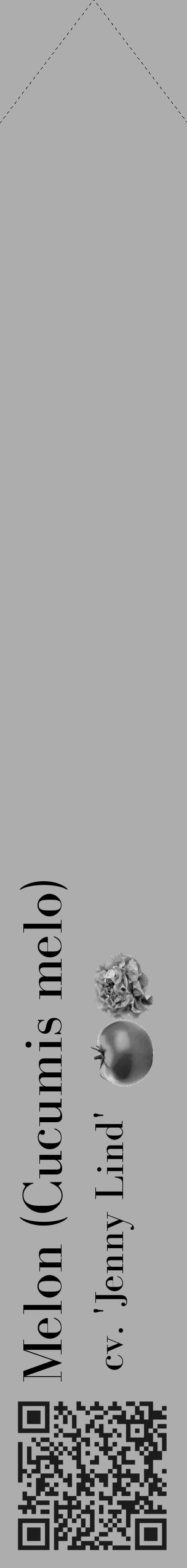 Étiquette de : Cucumis melo cv. 'Jenny Lind' - format c - style noire22_simple_simplebod avec qrcode et comestibilité simplifiée - position verticale