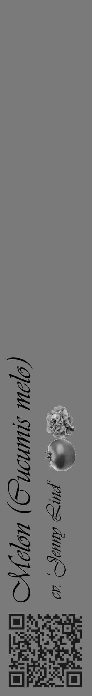 Étiquette de : Cucumis melo cv. 'Jenny Lind' - format c - style noire3_basique_basiqueviv avec qrcode et comestibilité simplifiée - position verticale