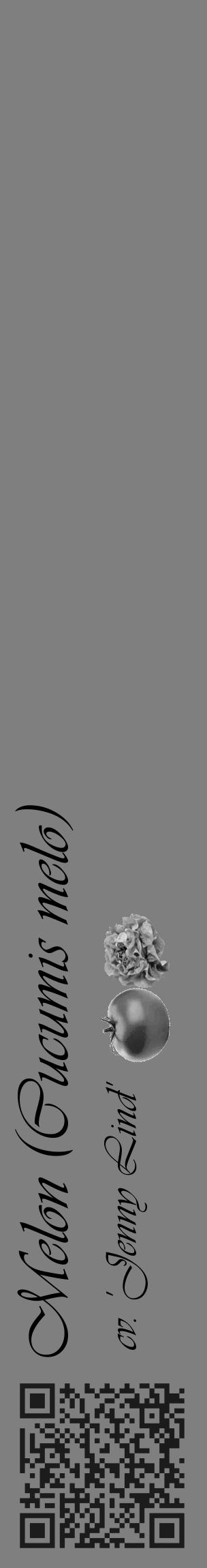 Étiquette de : Cucumis melo cv. 'Jenny Lind' - format c - style noire57_basique_basiqueviv avec qrcode et comestibilité simplifiée - position verticale