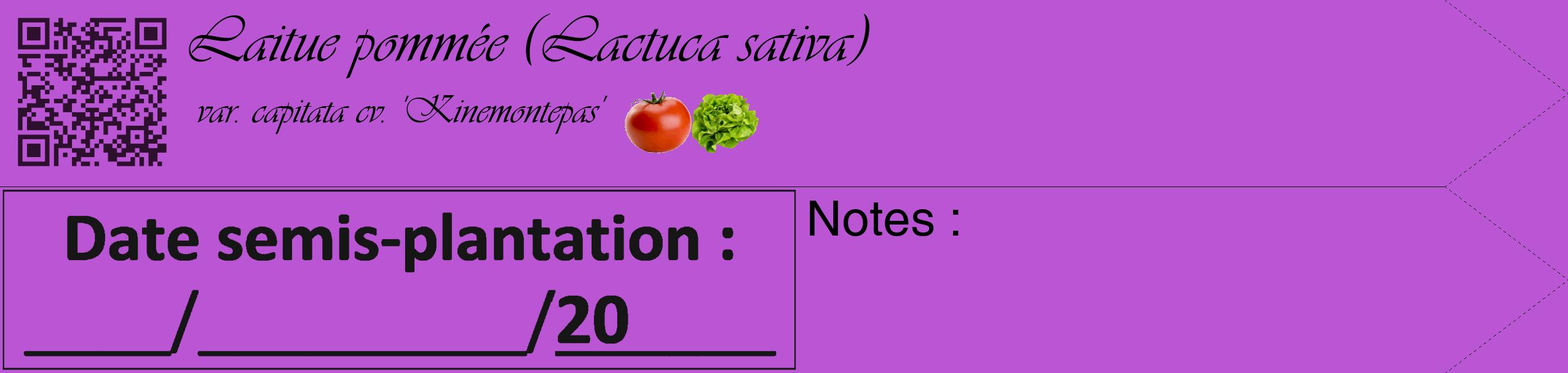 Étiquette de : Lactuca sativa var. capitata cv. 'Kinemontepas' - format c - style noire50_simple_simpleviv avec qrcode et comestibilité simplifiée