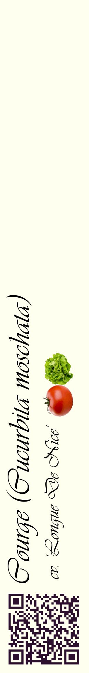 Étiquette de : Cucurbita moschata cv. 'Longue De Nice' - format c - style noire19_basiqueviv avec qrcode et comestibilité simplifiée
