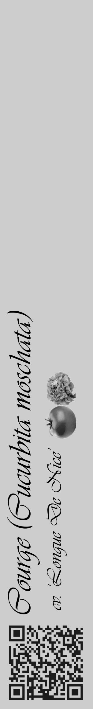 Étiquette de : Cucurbita moschata cv. 'Longue De Nice' - format c - style noire41_basique_basiqueviv avec qrcode et comestibilité simplifiée - position verticale