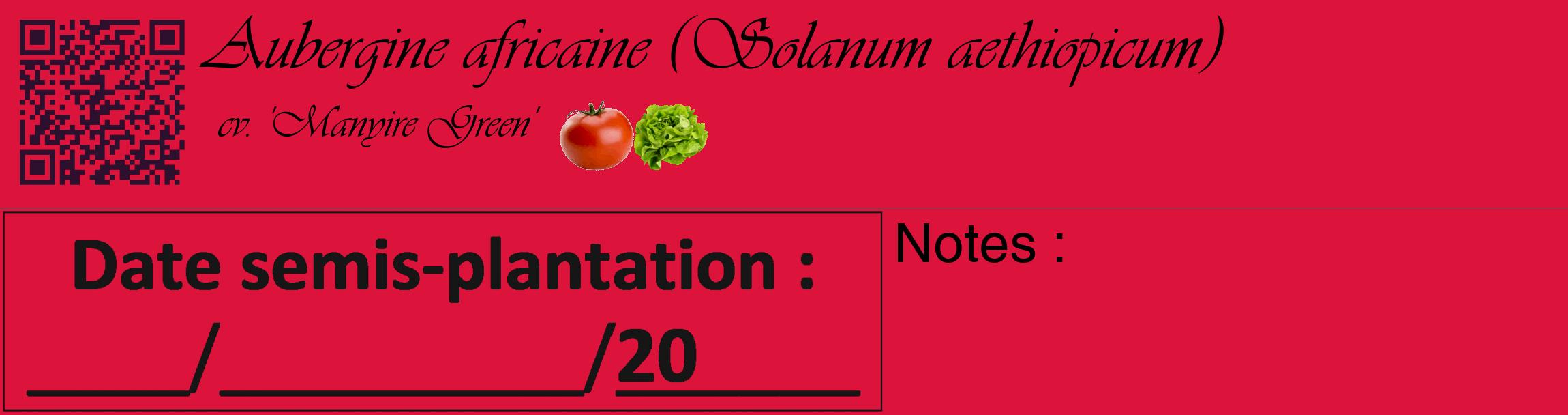 Étiquette de : Solanum aethiopicum cv. 'Manyire Green' - format c - style noire36basique_basique_basiqueviv avec qrcode et comestibilité simplifiée