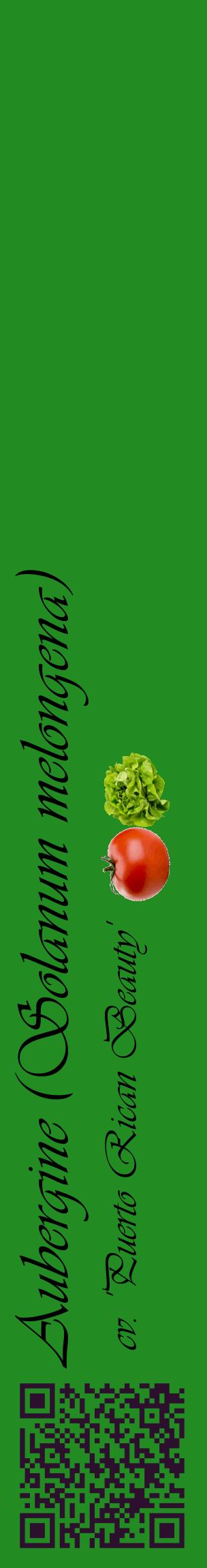 Étiquette de : Solanum melongena cv. 'Puerto Rican Beauty' - format c - style noire10_basiqueviv avec qrcode et comestibilité simplifiée