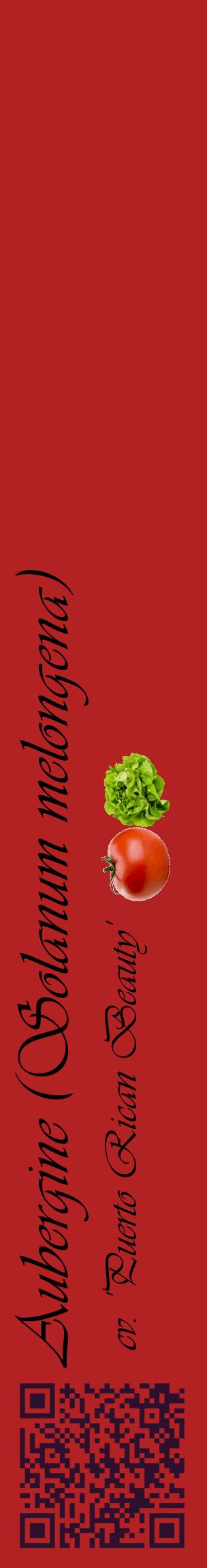 Étiquette de : Solanum melongena cv. 'Puerto Rican Beauty' - format c - style noire28_basiqueviv avec qrcode et comestibilité simplifiée