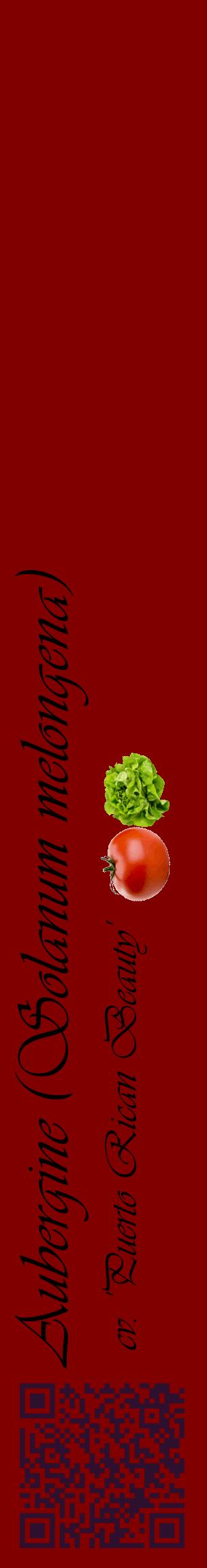 Étiquette de : Solanum melongena cv. 'Puerto Rican Beauty' - format c - style noire29_basiqueviv avec qrcode et comestibilité simplifiée