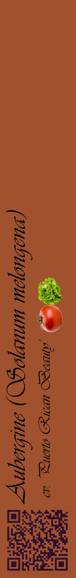 Étiquette de : Solanum melongena cv. 'Puerto Rican Beauty' - format c - style noire32_basiqueviv avec qrcode et comestibilité simplifiée