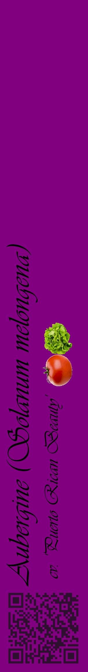 Étiquette de : Solanum melongena cv. 'Puerto Rican Beauty' - format c - style noire46_basiqueviv avec qrcode et comestibilité simplifiée