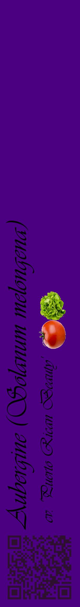 Étiquette de : Solanum melongena cv. 'Puerto Rican Beauty' - format c - style noire47_basiqueviv avec qrcode et comestibilité simplifiée