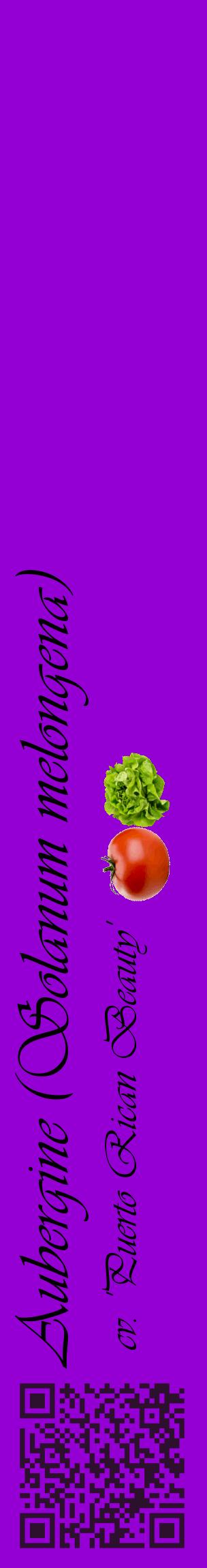 Étiquette de : Solanum melongena cv. 'Puerto Rican Beauty' - format c - style noire48_basiqueviv avec qrcode et comestibilité simplifiée