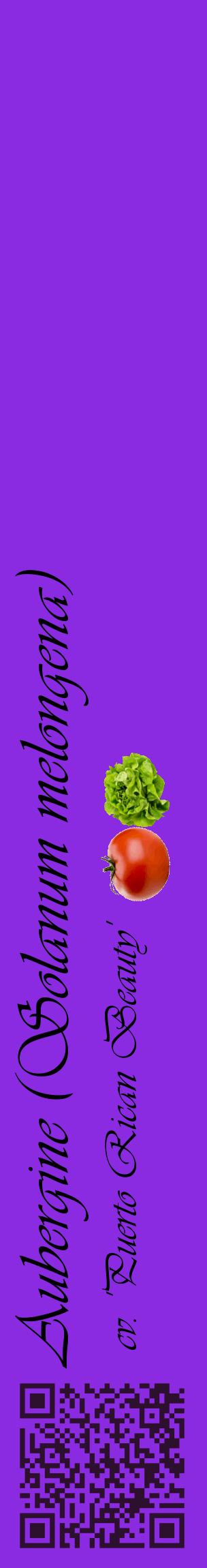 Étiquette de : Solanum melongena cv. 'Puerto Rican Beauty' - format c - style noire49_basiqueviv avec qrcode et comestibilité simplifiée