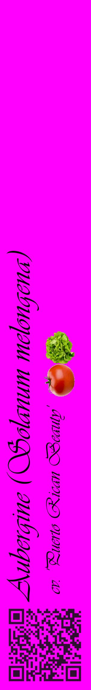 Étiquette de : Solanum melongena cv. 'Puerto Rican Beauty' - format c - style noire51_basiqueviv avec qrcode et comestibilité simplifiée