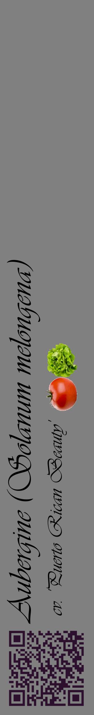 Étiquette de : Solanum melongena cv. 'Puerto Rican Beauty' - format c - style noire57_basiqueviv avec qrcode et comestibilité simplifiée