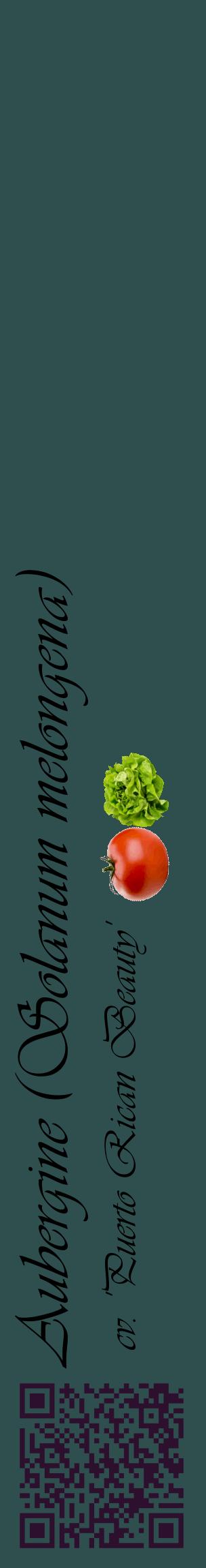 Étiquette de : Solanum melongena cv. 'Puerto Rican Beauty' - format c - style noire58_basiqueviv avec qrcode et comestibilité simplifiée