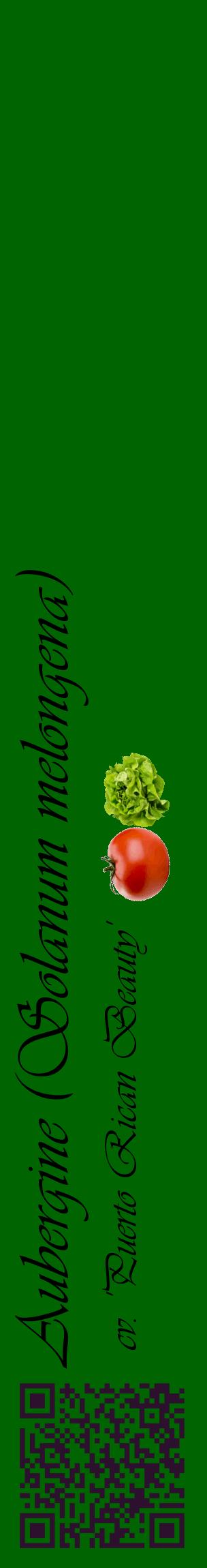 Étiquette de : Solanum melongena cv. 'Puerto Rican Beauty' - format c - style noire8_basiqueviv avec qrcode et comestibilité simplifiée