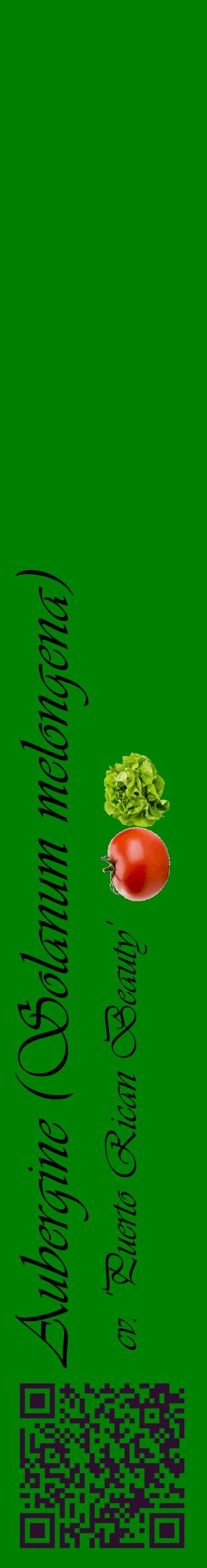 Étiquette de : Solanum melongena cv. 'Puerto Rican Beauty' - format c - style noire9_basiqueviv avec qrcode et comestibilité simplifiée