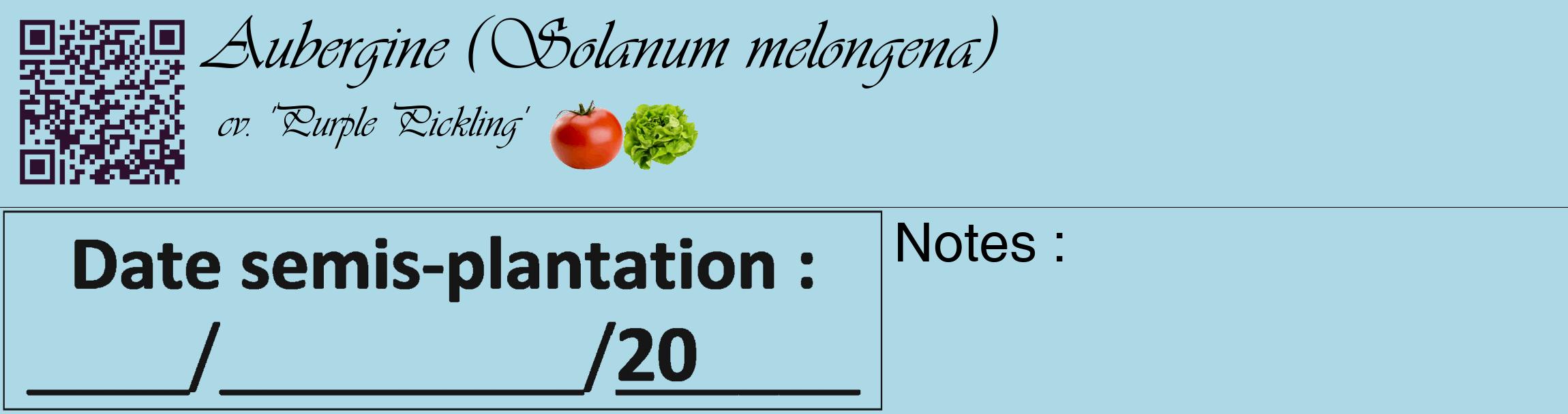 Étiquette de : Solanum melongena cv. 'Purple Pickling' - format c - style noire0_basique_basiqueviv avec qrcode et comestibilité simplifiée