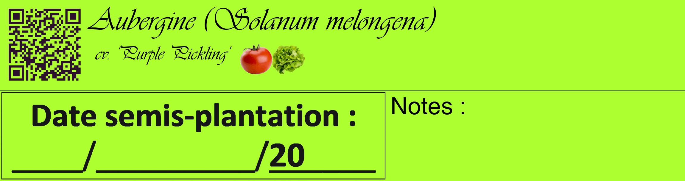 Étiquette de : Solanum melongena cv. 'Purple Pickling' - format c - style noire17_basique_basiqueviv avec qrcode et comestibilité simplifiée
