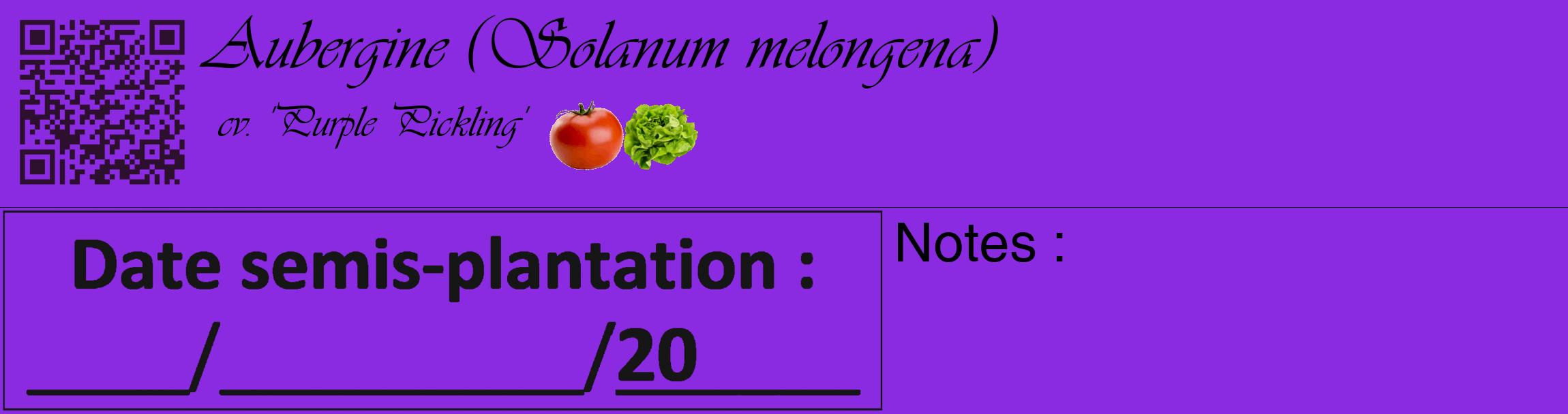 Étiquette de : Solanum melongena cv. 'Purple Pickling' - format c - style noire49_basique_basiqueviv avec qrcode et comestibilité simplifiée