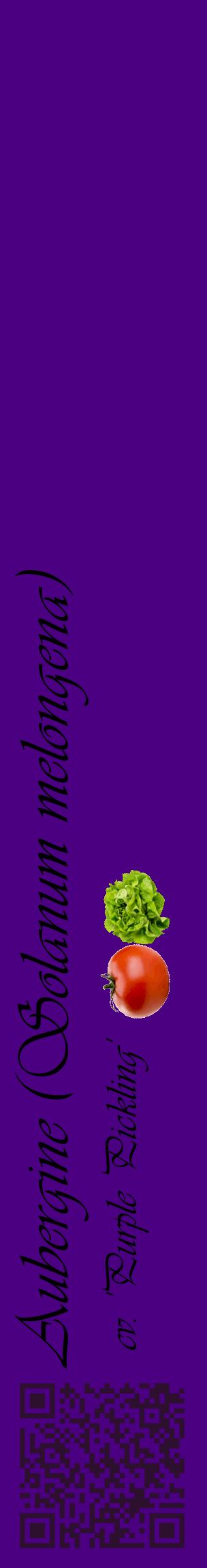 Étiquette de : Solanum melongena cv. 'Purple Pickling' - format c - style noire47_basiqueviv avec qrcode et comestibilité simplifiée