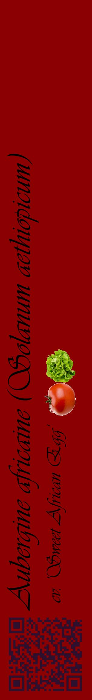 Étiquette de : Solanum aethiopicum cv. 'Sweet African Egg' - format c - style noire34_basiqueviv avec qrcode et comestibilité simplifiée