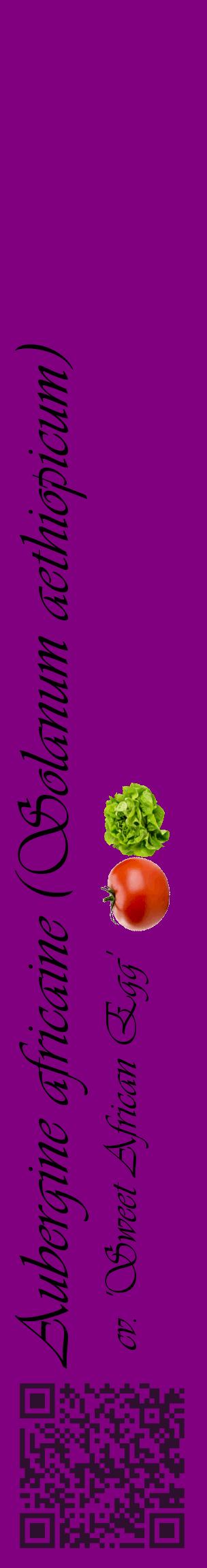 Étiquette de : Solanum aethiopicum cv. 'Sweet African Egg' - format c - style noire46_basiqueviv avec qrcode et comestibilité simplifiée