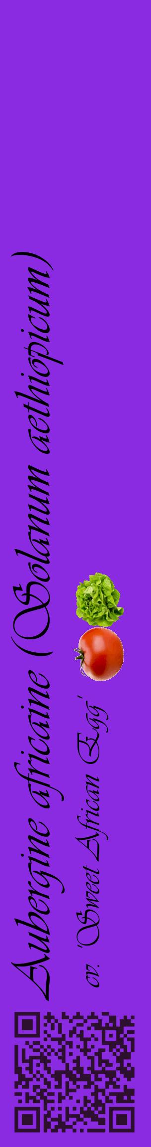 Étiquette de : Solanum aethiopicum cv. 'Sweet African Egg' - format c - style noire49_basiqueviv avec qrcode et comestibilité simplifiée