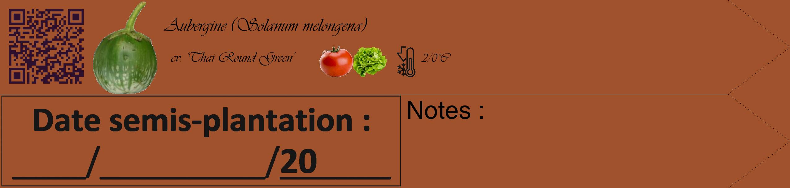 Étiquette de : Solanum melongena cv. 'Thai Round Green' - format c - style noire32simple_basique_basiqueviv avec qrcode et comestibilité simplifiée