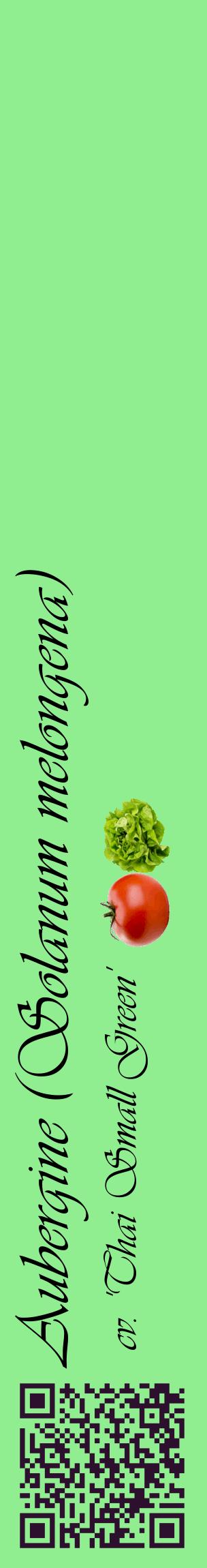 Étiquette de : Solanum melongena cv. 'Thai Small Green' - format c - style noire15_basique_basiqueviv avec qrcode et comestibilité simplifiée - position verticale