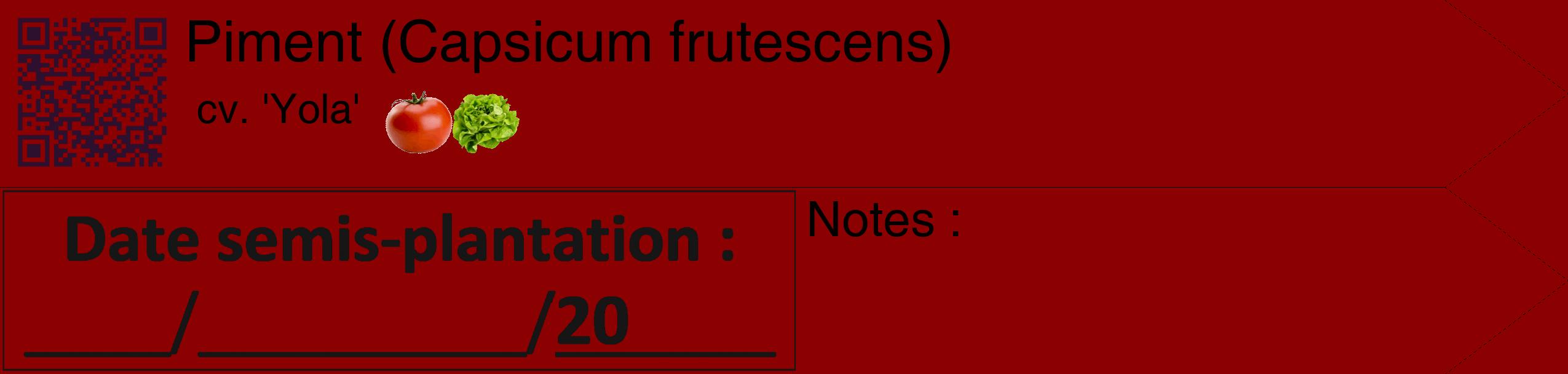 Étiquette de : Capsicum frutescens cv. 'Yola' - format c - style noire34_simple_simplehel avec qrcode et comestibilité simplifiée